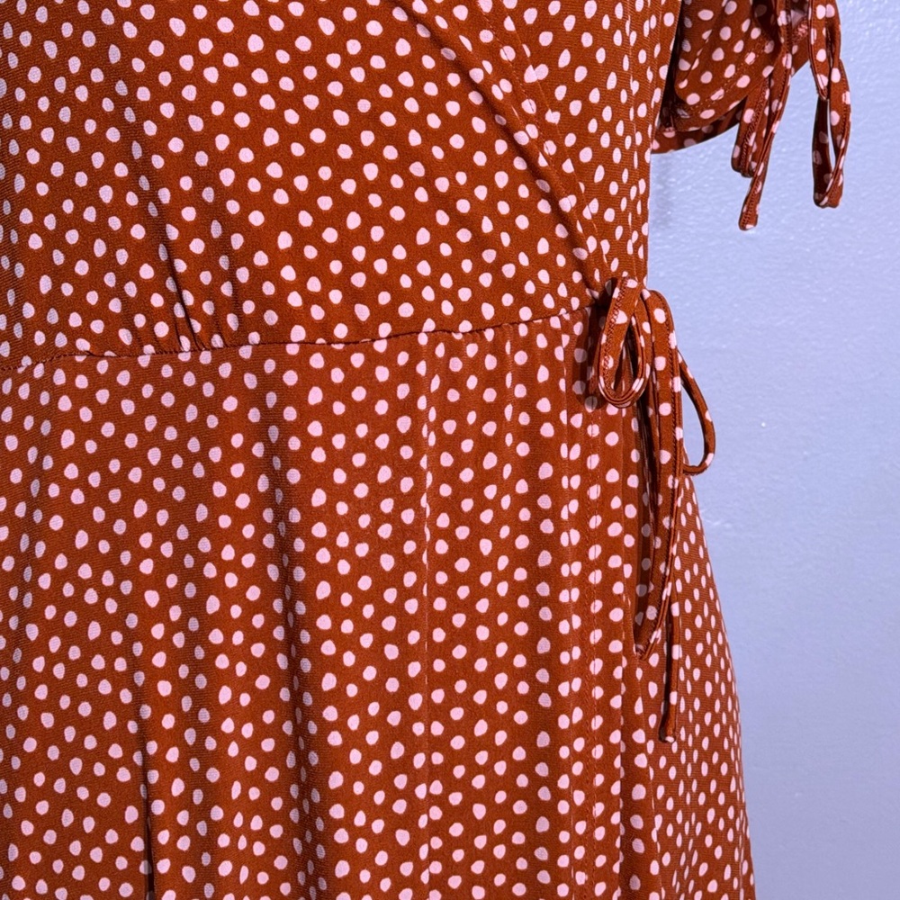Torrid - Studio Knit Midi Cross Dress, Oxide Brown with White Polka Dots, Size00 - Picture 3 of 11